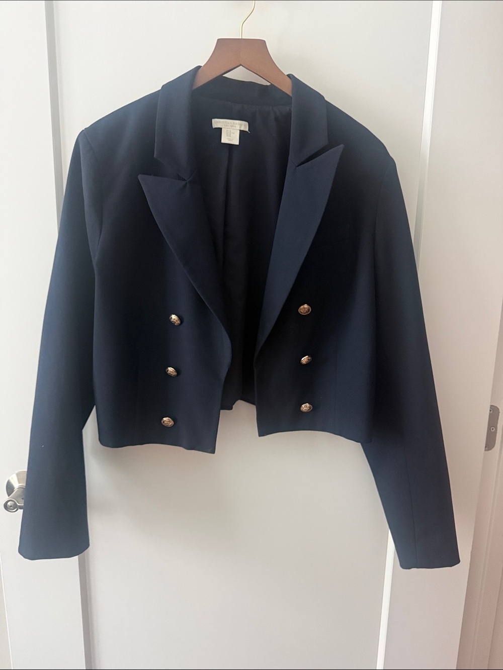 Womens Navy Cropped Double-Breasted Blazer